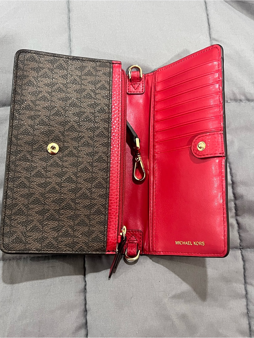 Michael Kors Hot Pink and Brown Signature Studded Crossbody Wallet - Picture 4 of 14